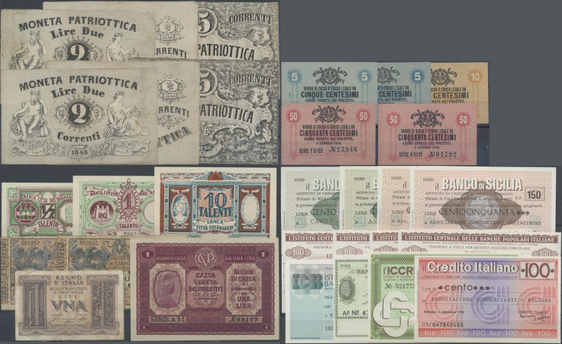 Italy: Set of 38 different notes and Notgeld 6 x Moneta Patriottica 1848, P.S186...