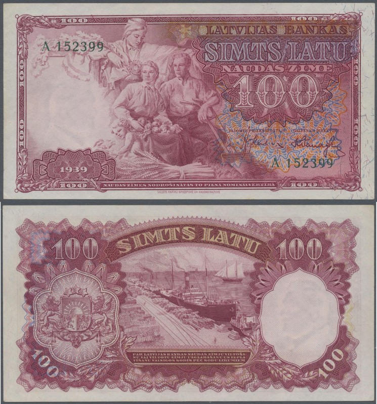 Latvia: Latvijas Bankas 100 Latu 1939, P.22a, almost perfect condition with a ti...