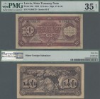Latvia: Latvian Government Currency Note 10 Latu 1925 with signatures: Petrevics & Miezis, P.24d, some folds and minor remnants of foreign substance, ...