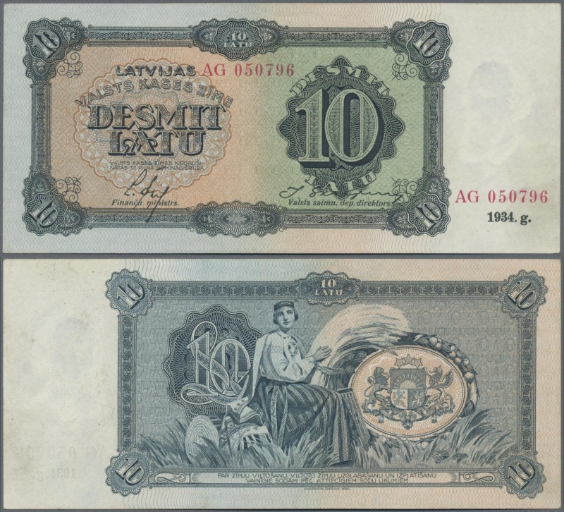 Latvia: Latvian Government Currency Note 10 Latu 1934 with signatures: Ekis & Sk...