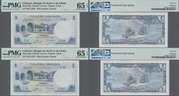 Lebanon: Banque de Syrie et du Liban consecutive numbered pair of the 5 Livres 1961, P.56b, both PMG graded 65 Gem Uncirculated EPQ. (2 pcs.)
 [plus ...