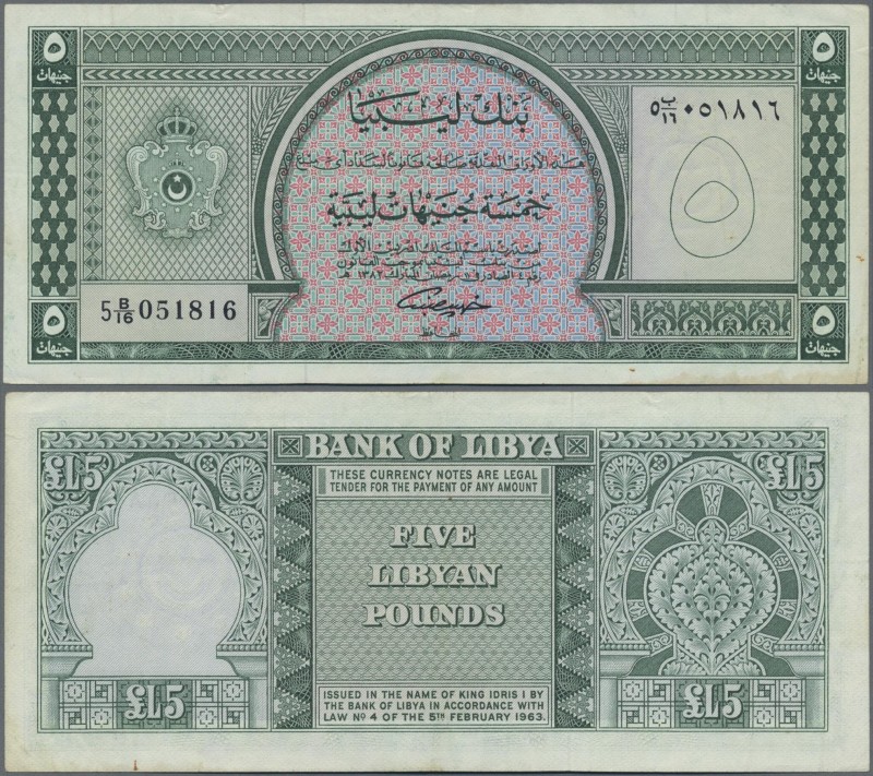 Libya: Bank of Libya 5 Pounds L.1963, P.31, very nice condition with a few folds...