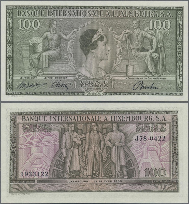 Luxembourg: Banque Internationale à Luxembourg 100 Francs 1956 P.13a in perfect ...