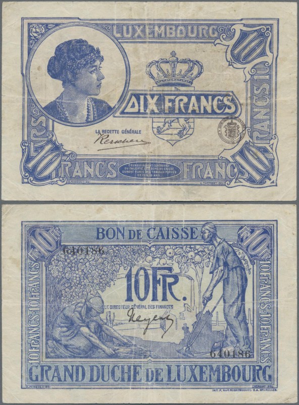 Luxembourg: Grand Duché de Luxembourg – Bon de Caisse 10 Francs ND(1923), P.34, ...