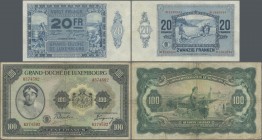 Luxembourg: Set of 2 banknotes 20 Francs 1929 P. 37 /VF) and 100 Francs ND(1934) P.39 (F+/VF). (2 pcs.)
 [taxed under margin system]