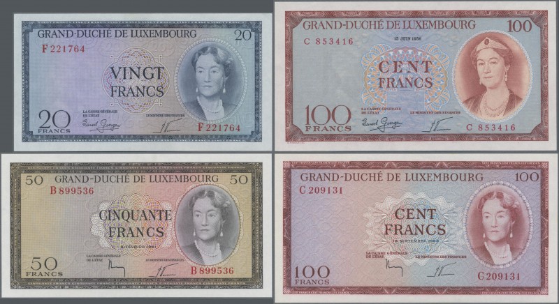 Luxembourg: Lot with 5 banknotes, comprising 10, 20, 50 and 2x 100 Francs series...