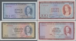 Luxembourg: Lot with 5 banknotes, comprising 10, 20, 50 and 2x 100 Francs series 1954 till 1963, P.48a-52a in XF to UNC condition. (5 pcs.)
 [taxed u...