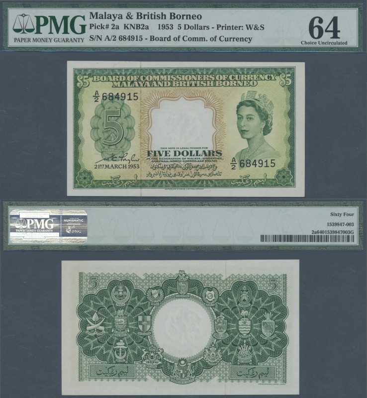 Malaya & British Borneo: 5 Dollars 1953 P. 2a, PMG graded 64 Choice Uncirculated...