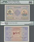 Maldives: Maldivian State 5 Rufiyaa 1947, P.4a, great original shape and PMG graded 66 Gem Uncirculated EPQ.
 [plus 19 % VAT]