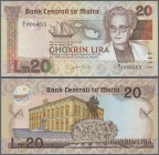 Malta: 20 Lira ND(1986) P. 40a, only a light dint at upper left edge, otherwise crisp condition: aUNC.
 [taxed under margin system]