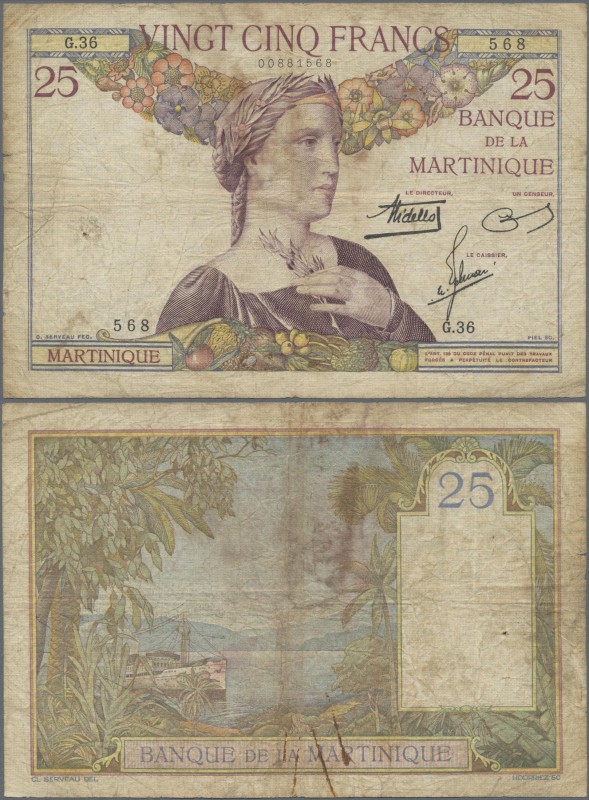 Martinique: Banque de la Martinique 25 Francs ND(1930-45), P.12, tiny margin spl...