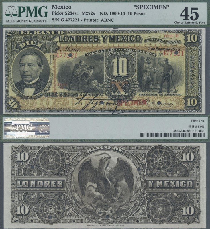 Mexico: El Banco de Londres y Mexico 10 Pesos 1913 SPECIMEN, P.S234s1, highly ra...