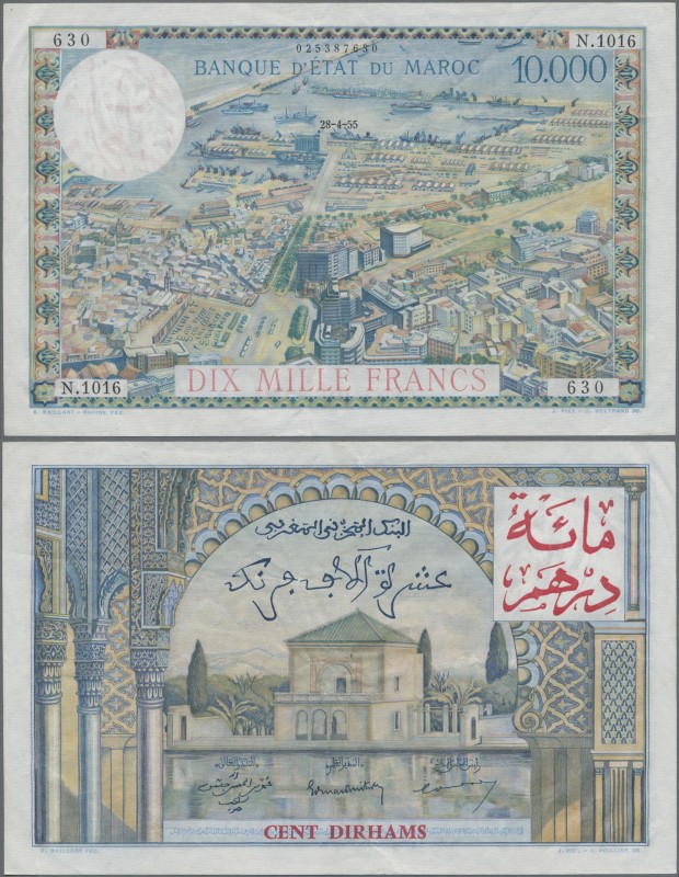 Morocco: Banque d'État du Maroc 100 Dirhams 1955 overprint on 10.000 Francs (Mor...