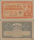 Netherlands Indies: De Javasche Bank 50 Gulden 1928, P.72, great condition with crisp paper and without larger damages, just a few folds and lightly t...