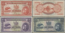 New Zealand: The Reserve Bank of New Zealand, very nice set with 10 Shillings, 1 and 5 Pounds 1934 with the Kiwi bird and the Maori King Tawhiao, P.15...