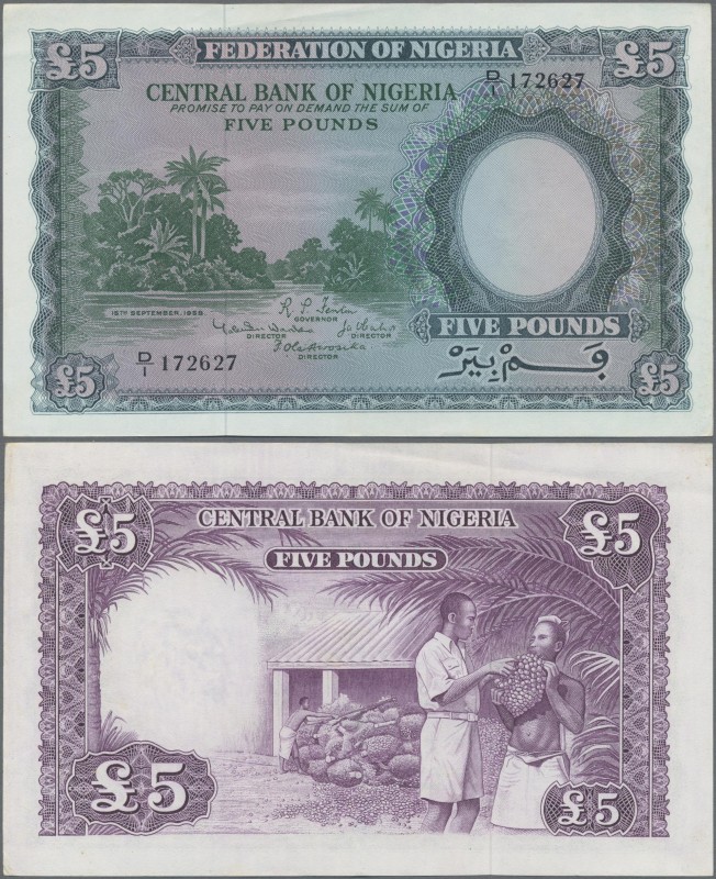 Nigeria: Central Bank of Nigeria 5 Pounds 15th September 1958, P.5, excellent or...