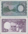 Nigeria: Central Bank of Nigeria 5 Pounds 15th September 1958, P.5, excellent original shape with strong paper and bright colors, soft vertical bend a...