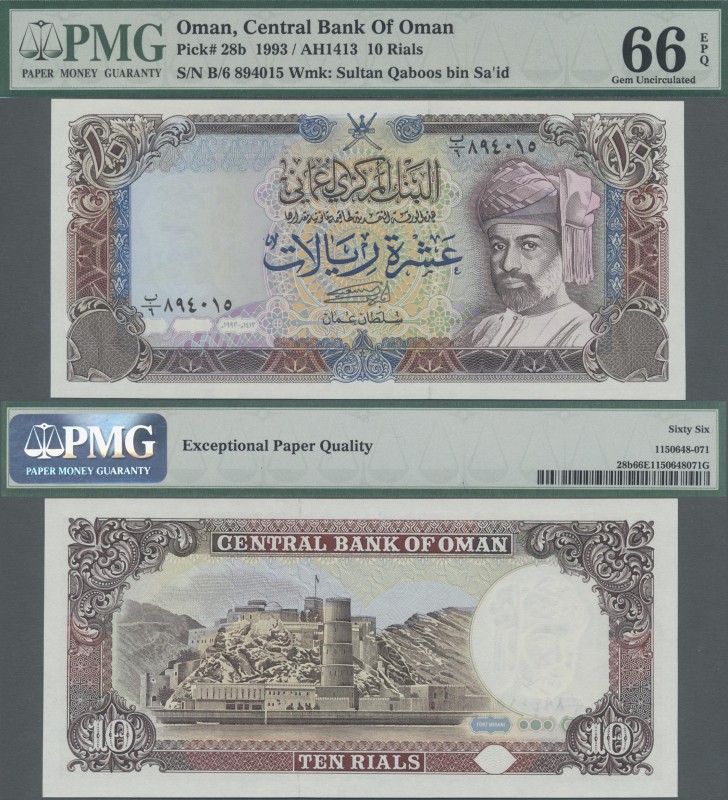 Oman: Central Bank of Oman 10 Rials 1993, P.28b in perfect condition and PMG gra...