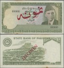 Pakistan: State Bank of Pakistan 10 Rupees ND(1977-82) SPECIMEN, P.29s with red overprint ”Specimen”, black serial number 000000 and Specimen number ”...