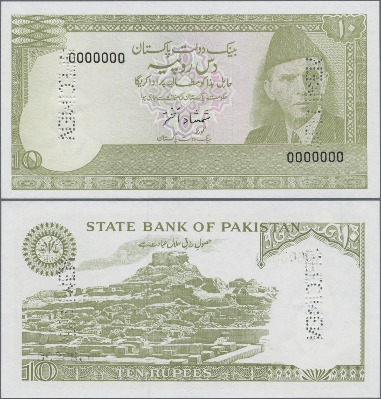 Pakistan: State Bank of Pakistan 10 Rupees ND(1984-2006) SPECIMEN, P.39s with pe...