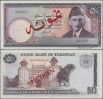 Pakistan: State Bank of Pakistan 50 Rupees ND(1986-2006) SPECIMEN, signature: A. G. N. Kazi, P.40s with red overprint ”Specimen”, black serial number ...