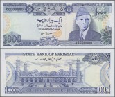 Pakistan: State Bank of Pakistan 1000 Rupees ND(1986-2006) SPECIMEN, signature: Ishrat Hussain, P.43s with black serial number 00000000 in perfect UNC...