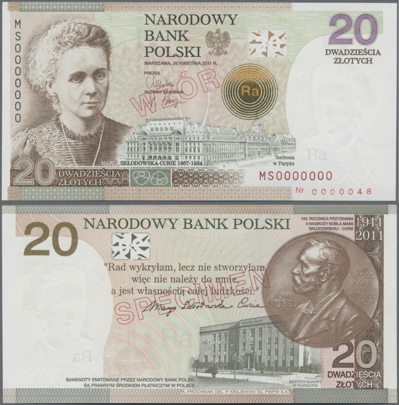 Poland: Narodowy Bank Polski, Specimen / Wzor 20 Zlotych 2011 Marie Curie Commem...