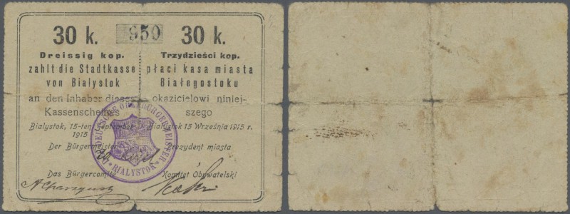 Poland: Die Stadtkasse von Bialystok, 30 Kopeke 1915, with stamp ”DER DEUTSCHE B...