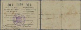 Poland: Die Stadtkasse von Bialystok, 30 Kopeke 1915, with stamp ”DER DEUTSCHE BÜRGERMEISTER”. Margin splits and some border tears, small hole at cent...