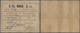 Poland: Die Stadtkasse von Bialystok, 1 Rubel 1915, Stamp DER DEUTSCHE BÜRGERMEISTER. Very nice looking, vertical and horizontal folds, small holes, r...