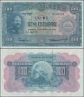 Portuguese Guinea: Banco Nacional Ultramarino 100 Escudos 1964, P.41, excellent condition with strong paper and bright colors, very soft vertical bend...