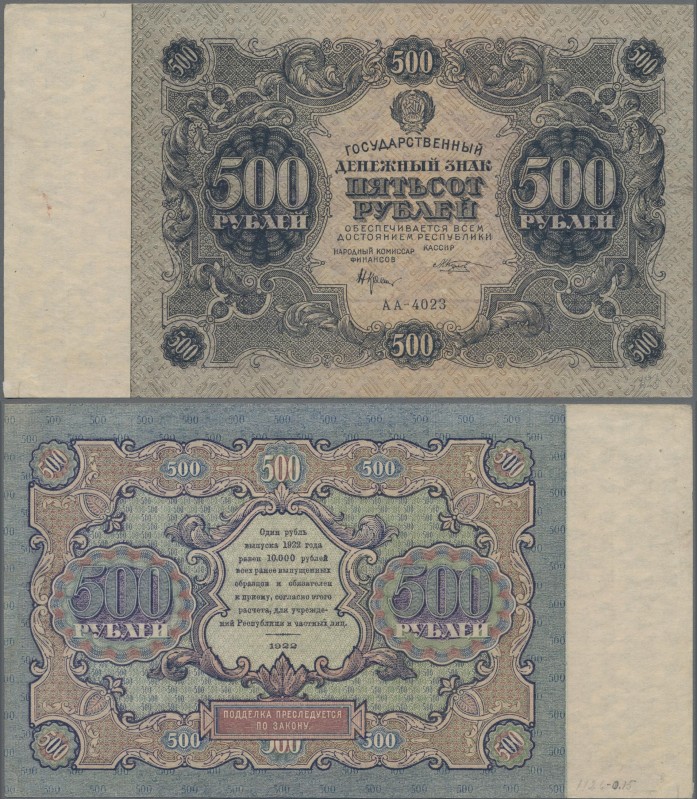 Russia: State Currency Note 500 Rubles 1922, P.135, very nice condition with ver...