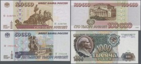 Russia: Set with 3 banknotes 1000 Rubles 1991 P.246 (UNC), 50.000 and 100.000 Rubles 1995 P.264, 265 (UNC/aUNC). (3 pcs.)
 [plus 19 % VAT]