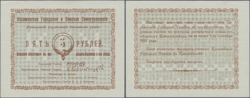 Russia: City of KASIMOV 5 Rubles 1918, P.NL (K.1.14.1) in UNC condition.
 [taxe...