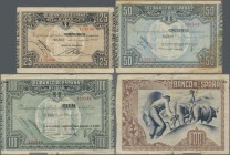 Spain: El Banco de Espana – BILBAO set with 5 banknotes 5, 10, 25, 50 and 100 Pesetas 1937, P.S561-S565 in about F to VF condition (small border tear ...