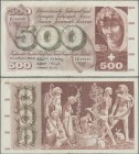 Switzerland: 500 Franken 4th October 1957, P.50b, still strong paper with several folds and creases, tiny margin split, Condition: F/F+.
 [taxed unde...