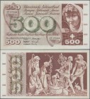 Switzerland: 500 Franken 21st December 1961, P.51a, fantastic condition and great original shape, just a soft vertical bend at center and a few tiny s...