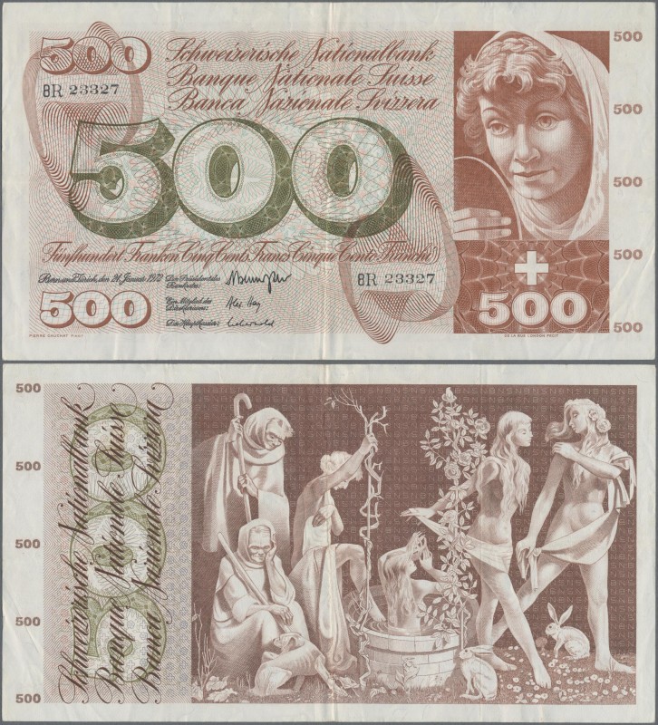 Switzerland: 500 Franken 24rd January 1972, P.51j, still nice with small border ...