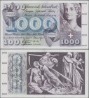 Switzerland: 1000 Franken 10th February 1971, P.52j, still very nice with a few folds and creases in the paper, but still crisp and bright colors, Con...