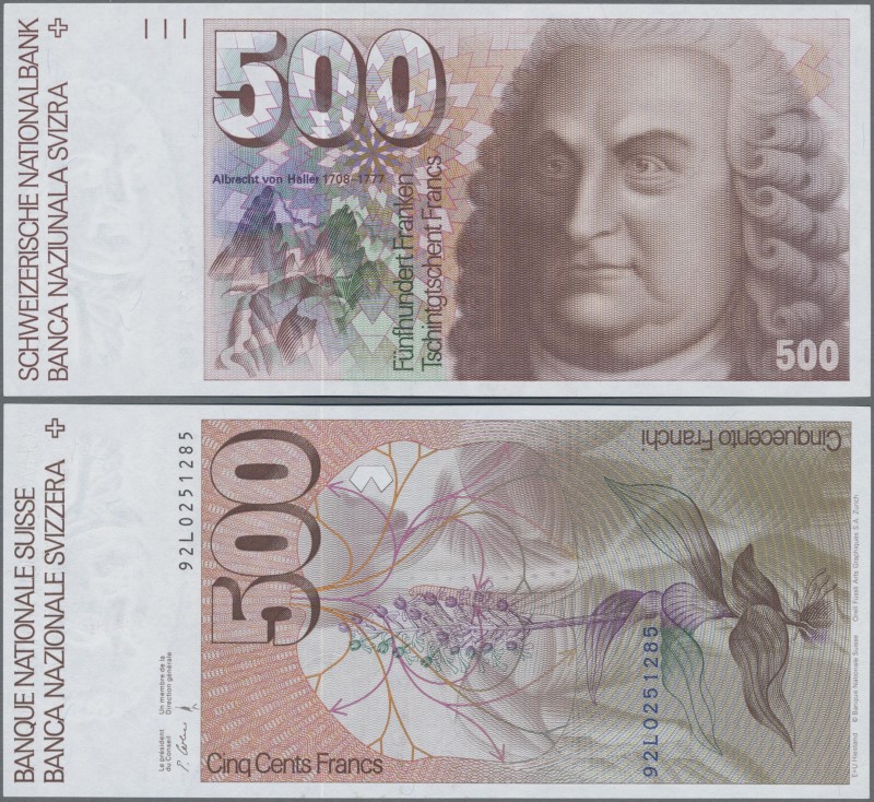 Switzerland: 500 Franken 1992, P.58c, tiny dint at lower left, otherwise perfect...