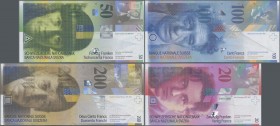 Switzerland: Very nice set with 9 banknotes, comprising 3x 10, 2x 20, 2x 50, 100 and 200 Franken 1995-2005, P.66a,b, 67a, 68a, 69d, 70a, 71b, 72b, 73a...