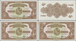 Tonga: Government of Tonga, set with 3 consecutive numbered banknotes 4 Shillings 1966 (serial numbers E/1 14119 – E/1 14121), P.9e, one note with rus...