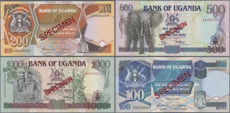 Uganda: Bank of Uganda set with 8 banknotes 5, 10, 20, 50, 100, 200, 500 and 100...