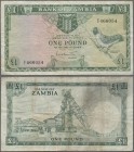 Zambia: 1 Pound ND(1964), P.2, nice used condition with several folds, front optically nice with bright colors. Condition: F+
 [taxed under margin sy...