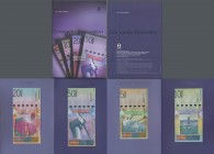 Testbanknoten: Original folder by De La Rue Currency ”Energetic Innovation” from 2008 with 4 Testnotes 5 ”Geothermal”, 10 ”Tidal”, 20 b”Solar” and 50 ...