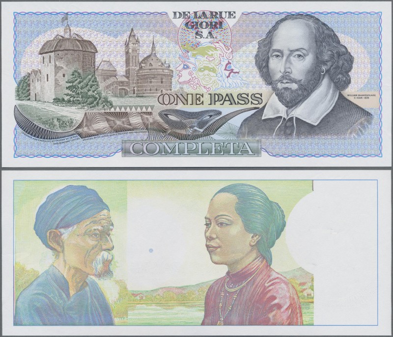 Testbanknoten: Test Note printed by De La Rue Giori, one side with plate of DLR ...