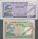 Bangladesh: People's Republic of Bangladesh two original bundles with 100 SPECIMENS each, one bundle with 2 Taka SPECIMEN 2017 P.52fs in UNC and one b...
