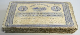 Colombia: Very big bundle of 182 banknotes 1 Peso 1890 ”Banco de Oriente” P. S697, all in very used condition with stains, folds and creases, more bor...