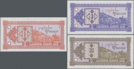 Georgia: Box with 900 banknotes comprising 600x 1 Kuponi ND(1993) P.33, 100x 3 Kuponi ND(1993) P.34 and 200x 10 Kuponi ND(1993) P.36, all in UNC condi...