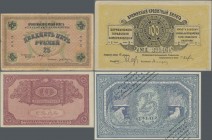 Russia: Album with 46 banknotes and bonds, comprising for example NORTH RUSSIA - Arkhangel'sk 3 Rubles proof ND(1918) P.S101p (UNC), 10 Rubles finishe...